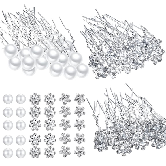TUWAFE 60 Pieces Bridal Wedding Hair Pins Silver Pearl Rhinestone Crystal Flower U Shape Clips Diamond Jewelry Updo Hair Barrettes Prom Styling Decorations Accessories for Brides Bridesmaids Women
