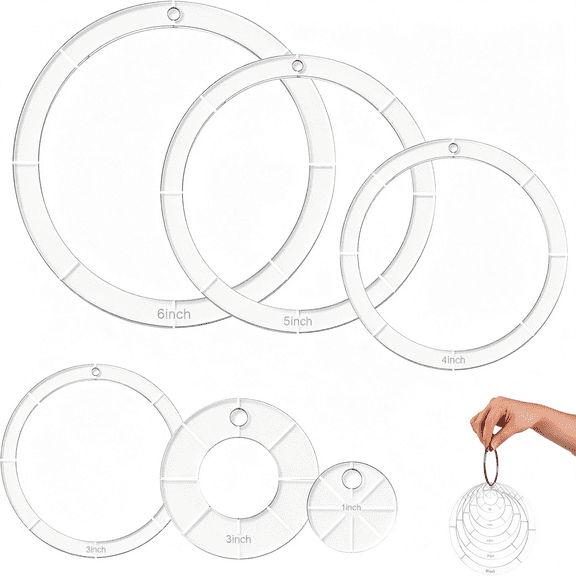 TUWAFE 6Pcs Circle Template Quilting Stencils,Clear Acrylic Quilting Rulers for Sewing Patterns and Fabric Cutting,Double Wedding Ring Quilt Templates Sewing Supplies for Diy Crafts