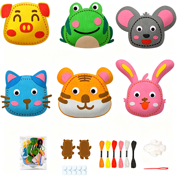 TUWAFE 6Pcs Diy Non-Woven Fabric Sewing Kit,Creative Craft Making Set,Handmade Pendant and Doll Ornament for Beginners Creative Craft Making Set Arts,Crafts & Sewing