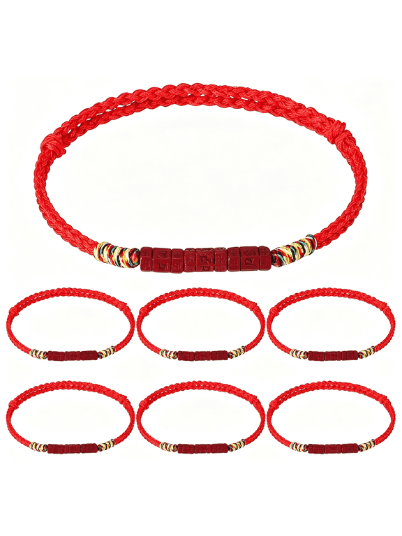6Pcs Red String Bracelets Buddhist Kabbalah Red Cord Bracelet for Women Men Protection Adjustable Cinnabar String Bracelet for Good Luck Gift