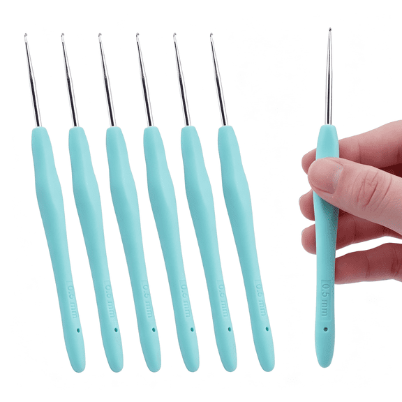 TUWAFE 6Pcs Small Size Crochet Hooks,0.5Mm Micro Crochet Needles | Steel Lace Crochet Hooks,Ergonomic Crochet Hook Grip for Arthritis and Beginners,Mini Size 0.5 Crochet Hook