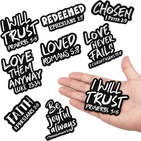 TUWAFE 8 Pcs Christian Iron on Patches Bible Verse Embroidered Patches 3 Inch, Motivational Religious for Easter Hat Backpack Jacket Clothes Diy Accessories (Classic Colors)