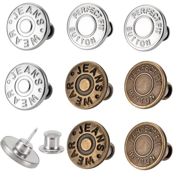 TUWAFE 8 Sets of 17 mm Pants Button Jean Buttons Pins for Loose Jeans, Adjustable Button for Jeans, Reusable and Adjustable Metal Pants Button Tightener