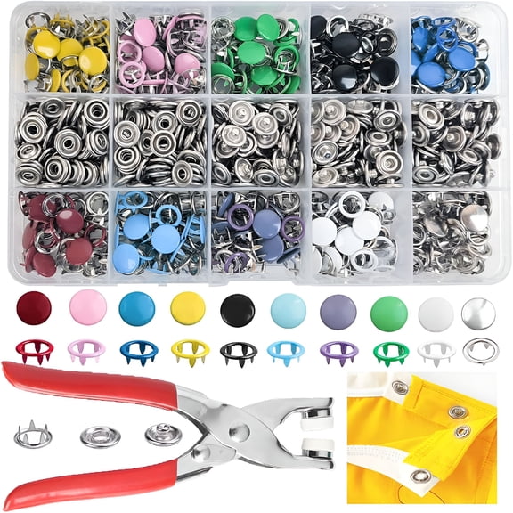 TUWAFE 800Pcs Metal Snaps Buttons with Fastener Pliers Press Tool Kit for Diy Crafts Clothes Hats and Sewing,Snap Button Fasteners Kit for Clothing Sewing (200 Sets,10 Colors,9.5Mm)