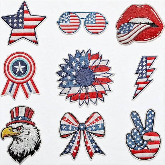 TUWAFE 9Pcs 4Th of July Patches,American Flag Patch Sew Iron on Embroidered Applique,Independence Day Iron on Patches for Hats,Clothes,Jeans,Jackets,Diy Craft Gifts for Boys,Girls 4Th of July