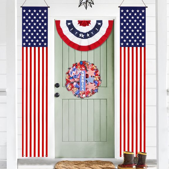 TUWAFE American Flag Pull-Down Door Banners Porch Signs (2 Pieces) Usa Flag Hanging Wall Banner - 12 in X 72 in Flag