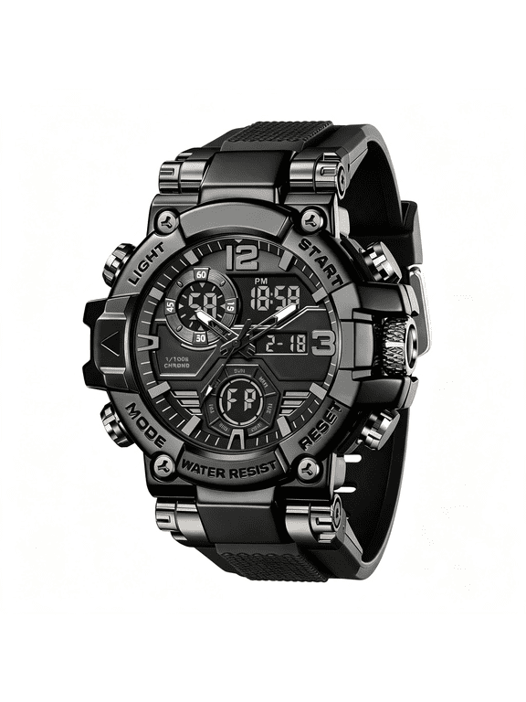 Analog Digital Sport Watch for Men,Large Face,5Atm Water Resistant,55Mm Large Face Military Watch,Led Backlight,Alarm,Stopwatch,Day-Date and 12/24-Hour Time,For Training Hiking,Tpu Strap