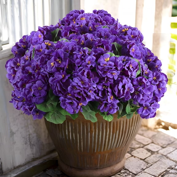 TUWAFE Artificial Geranium Flowers for Outdoors Geranium Silk Flowers Outdoor Uv Resistant Garden Plants Faux Flowers for Home Kitchen Table Centerpieces Decor (6,Purple)