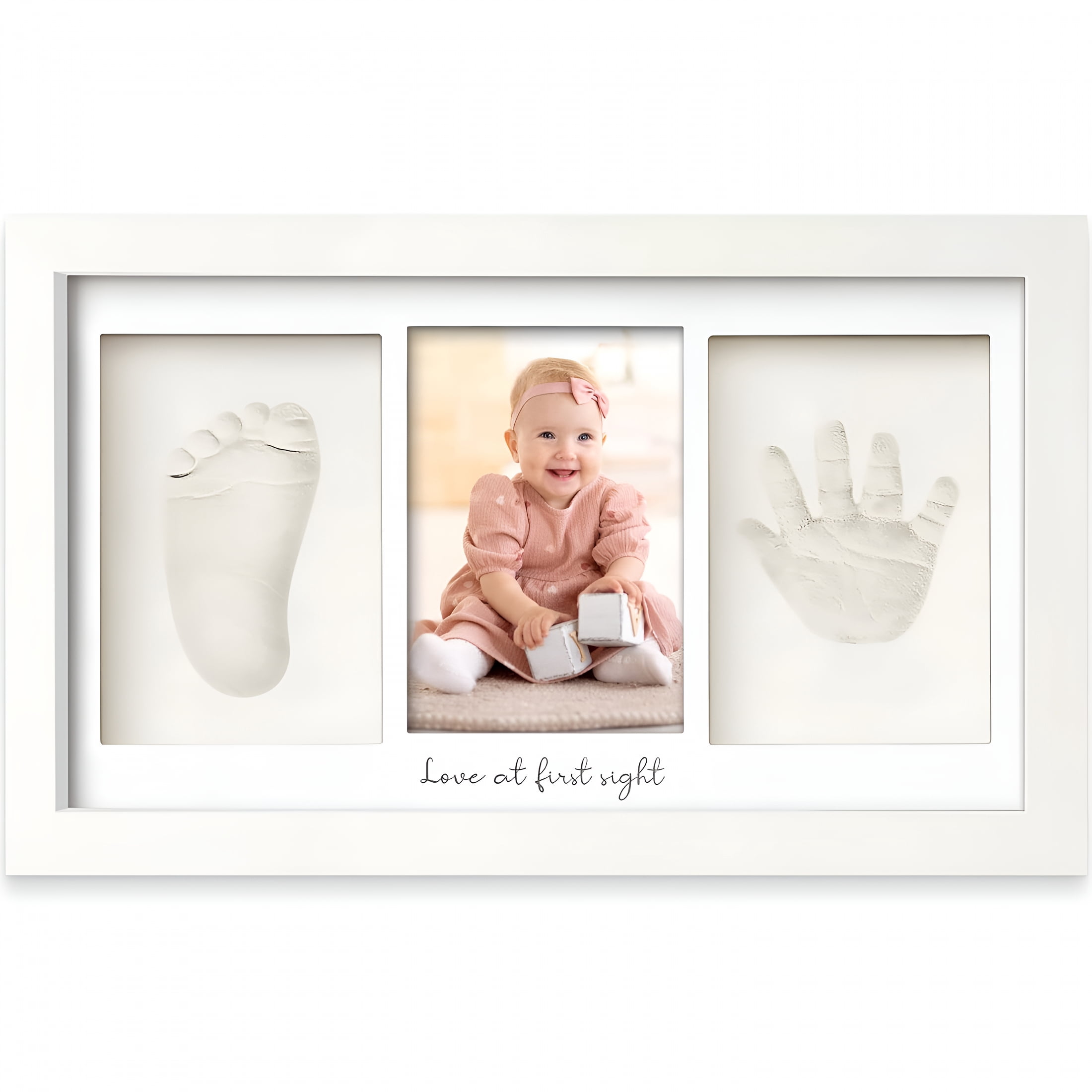 TUWAFE Baby Hand and Footprint Kit Clay Handprint Keepsake Frame,Newborn Nursery Picture Frame,Personalized New Mom Gifts for Baby First Christmas Shower (Alpine White)