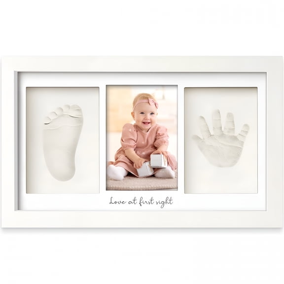 TUWAFE Baby Hand and Footprint Kit Clay Handprint Keepsake Frame,Newborn Nursery Picture Frame,Personalized New Mom Gifts for Baby First Christmas Shower (Alpine White)