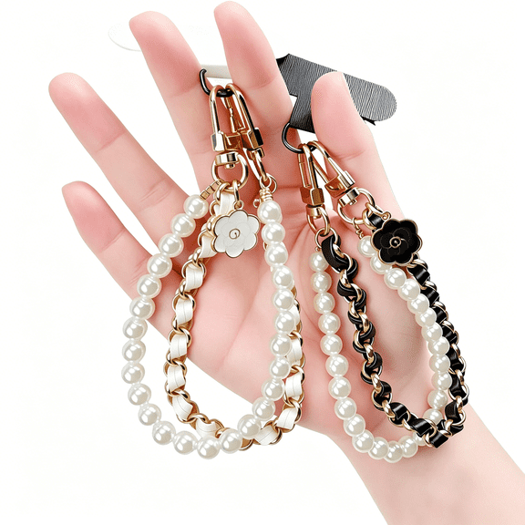 TUWAFE Beaded Pearls Phone Wrist Strap,Detachable Cellphone Wristlet with Tether Tab,Hands-Free Universal Cellphone Charm Bracelet Strap for Cell Phone Keys Airpods