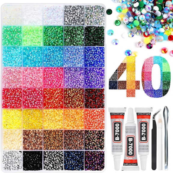 TUWAFE Bedazzling Kit with Resin Rhinestones, 32000 Pcs 40 Colors 3mm Flatback Jelly Gems Set & Glue for DIY Nails, Shoes, Mugs, Books, Crafts & Diamond Art