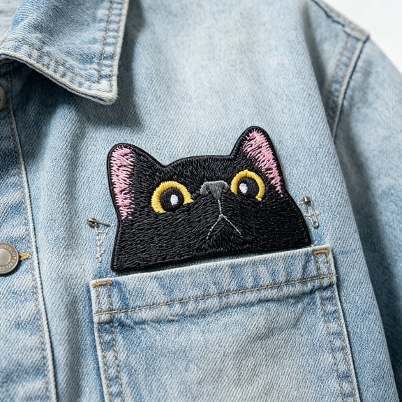 TUWAFE Black Cat Face Iron on Patches for Clothing Embroidered Applique Patch Badge Sew on Cry Emblem Diy Craft Patches for Clothes(Cute)