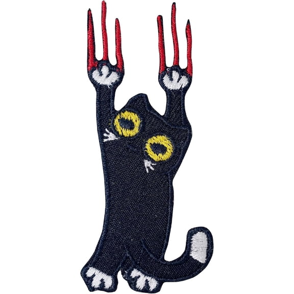 TUWAFE Black Cat Scratching Iron on Patch Embroidered Patch Saw On/Iron on Applique for Jeans, Hats, Bags Durable Versatile Iron on Patches for Clothes