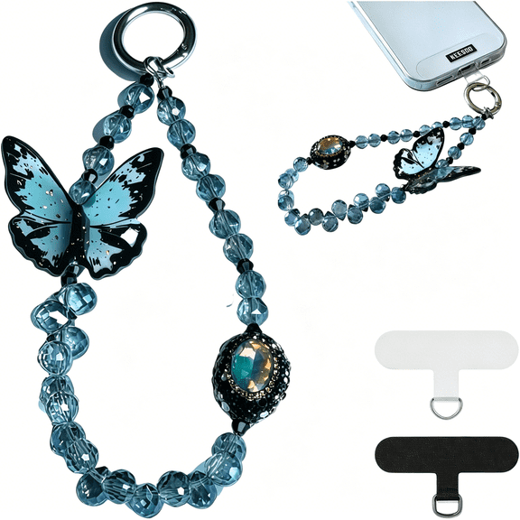 TUWAFE Blue Butterfly Design Phone Charm with 2 Tether Tabs,Stylish,Durable,And Hands-Free Phone Chain,Compatible with Iphone,Samsung,Pixel&More