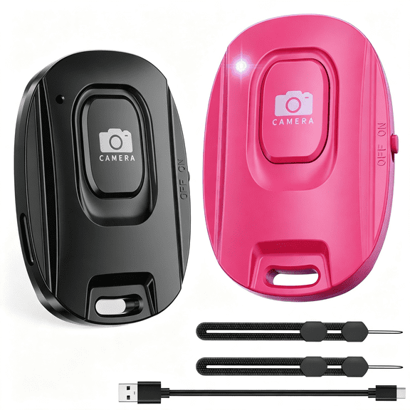 TUWAFE Bluetooth Camera Remote Shutter for Iphone and Android Smartphones|Rechargeable Wireless Phone Remote Control,Selfie Button for Photos and Videos,Charging Cableincluded(2Pack)Black&Pink