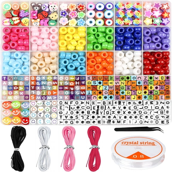 TUWAFE Bracelet Making Kit, Beads for Bracelets Making Pony, Kandi, Polymer Clay, Smile Face & Letter Beads for Jewelry Making, DIY Arts and Crafts Gifts Toys for Girls Age 6-12