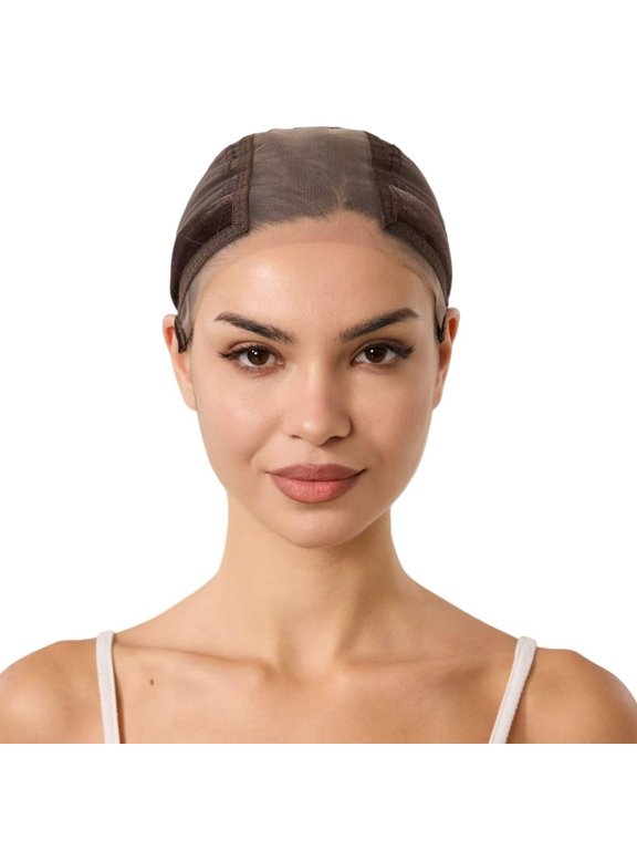 Built in Silicone Wig Cap with Grip Band for Keeping Wigs in Place,More Full Cap-Wide Transparent Lace for Lace Front Wigs Wig Caps (Brown,S)