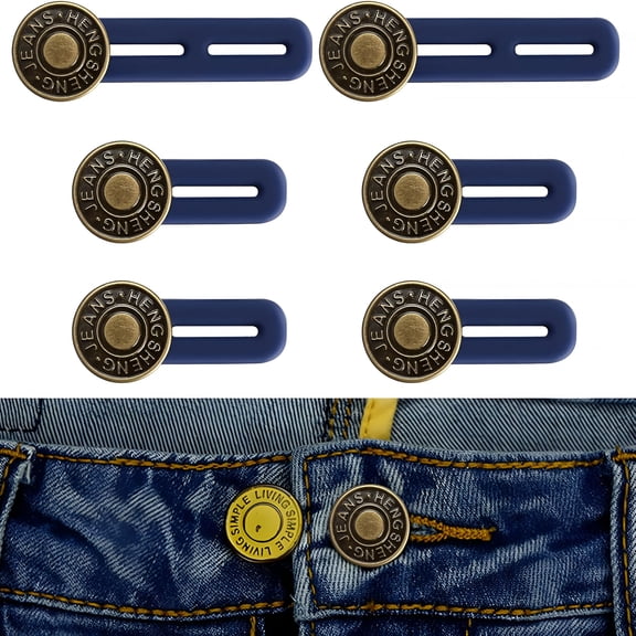 TUWAFE 6 Pcs Jean Button Extender, Pants Extender Button for Women Men, Waist Extenders, Retractable No Sew Instant Waistband Extender Buttons Metal Silicone for Jeans Pants Collar, 2 Sizes