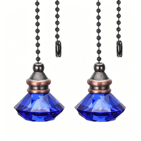 TUWAFE Ceiling Fan Pull Chain,2 Pack 12" Decorative Diamond Pendant Chain Extender Charm Extension Pull String for Ceiling Fans Light Lamp,Blue