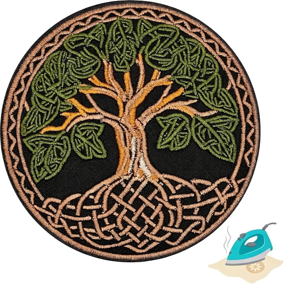 TUWAFE Celtic Tree of Life Embroidered Iron on Patch 3.5" | 1-Pack Family Tree | Iron on Or Sew on Only, Jeans Jackets Backpacks Hoodies, Embroidered Applique, Family Tree