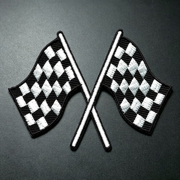 TUWAFE Checkered Flag Chequered Auto Car Racing Rockabilly Embroidered Iron on Patch Applique Motorcycle Biker Racing Jacket