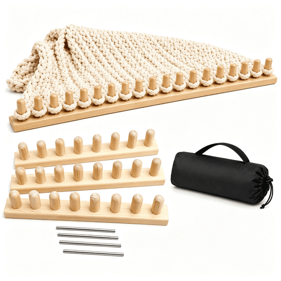TUWAFE Chunky Blanket Loom Kit,Solid Wood Hand Knitting Loom for Chunky Yarn,Snag-Free Edges,Stainless Steel Pins&Storage Bag,Beginner Friendly Craft Tool