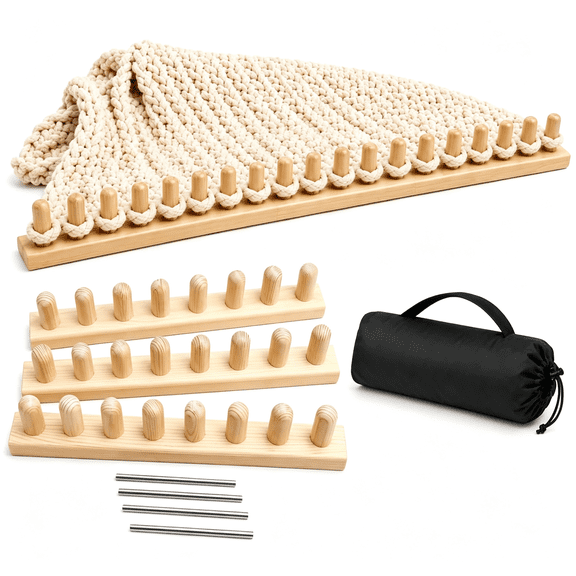 TUWAFE Chunky Blanket Loom Kit,Solid Wood Hand Knitting Loom for Chunky Yarn,Snag-Free Edges,Stainless Steel Pins&Storage Bag,Beginner Friendly Craft Tool