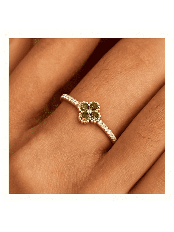 Clover Birthstone Gold Rings for Women Non Tarnish Dainty Cz Ring|Engagement Wedding Rings,14K Gold Plated,Gemstone Emerald Stackable Rings,Personalized Jewelry Birthday Gifts,Size 5-10