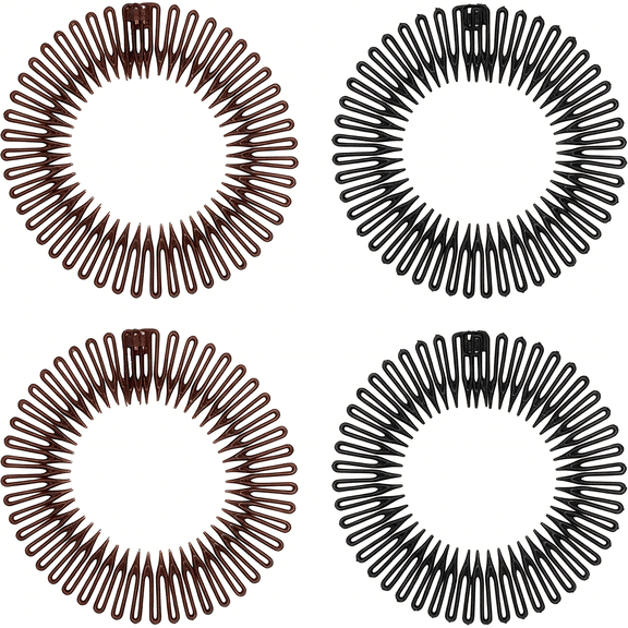 TUWAFE Comb Headband 4 Pieces Full Circular Stretch Flexible Zig Zag Hairband Plastic 90S Hair Band for Women and Girls