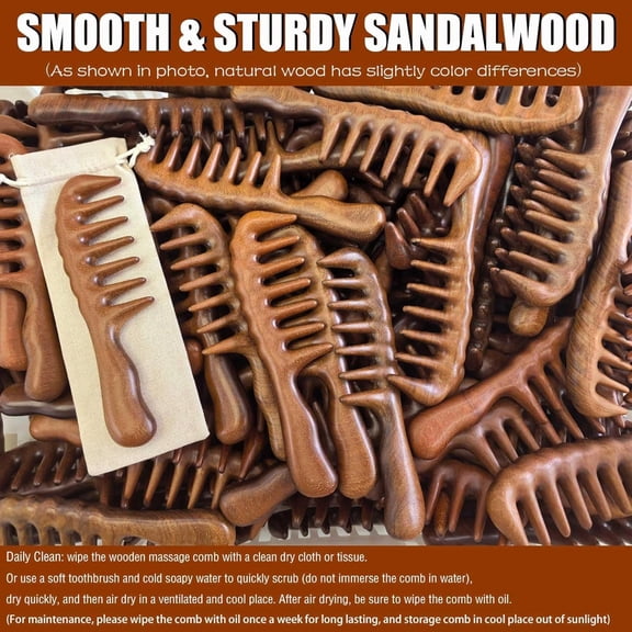 TUWAFE Comb for Locs,Brush for Dreads,Wide Tooth Wooden Comb for Hair Detangling-Sandalwood