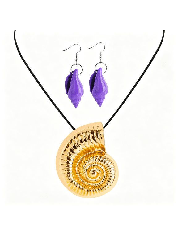 Conch Shell Necklace Seashell Earrings for Adult Women Halloween Octopus Costume Accessories Holiday Party Dress Up,Enchanting Ursula Necklace