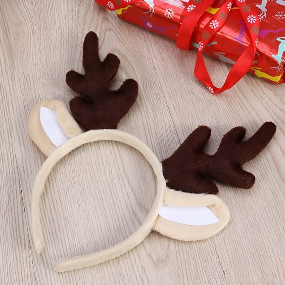 TUWAFE Cute Cartoon Reindeer Antler Headband with Dog Ears for Women Yellow Plush Plastic Size One Size Fits All Snow Leopard Ears