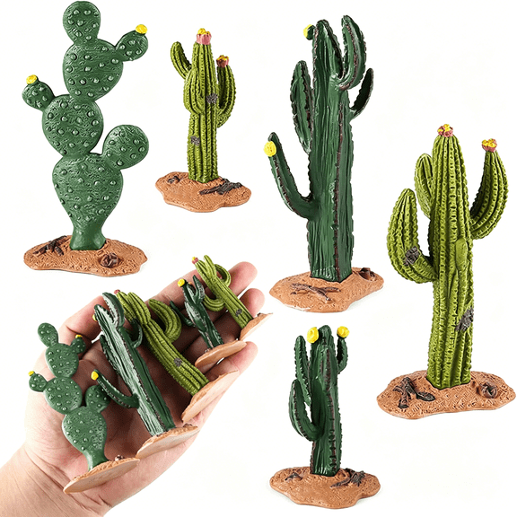 TUWAFE Desert Animal Figurines Set with Model Cactus - Artificial Greenery Plant Fake Cacti - Desert Diorama Project - Sand Table Landscape Scene Accessories Decoration