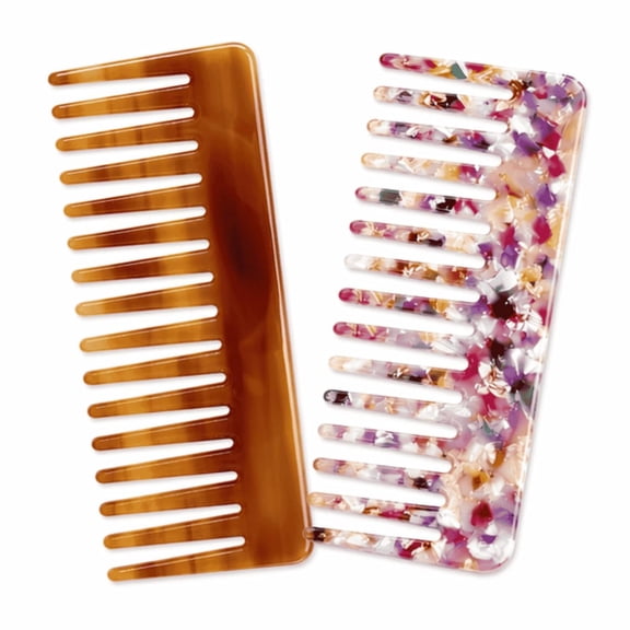 TUWAFE Detangling Comb Set,2 Pack Large Cellulose Acetate Wide Tooth Hair Comb for Wet Dry Use,Anti Static,For Thick Curly Wavy Hair,Smooth Durable (Flower,Coffee)