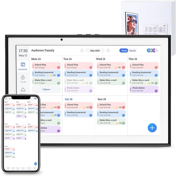 TUWAFE Digital Calendar 10.1Inch Smart Electronic Planner,IPS Touch Screen,32GB,Electronic Slideshow,Wall-mounted with Third-Party Calendar Sync,Chore Tracker,Meal Plan&Photo Display,Gifs for Mom