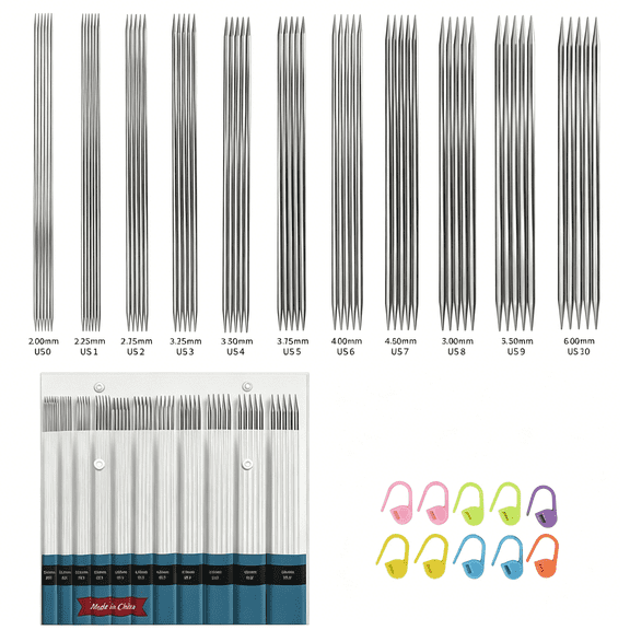 TUWAFE Double-Pointed Knitting Needle Set,8-Inch/20-Cm Stainless Steel Needles,Perfect for Knitting Socks,Hats,And Gloves,Ergonomically Designed,Suitable for Both Beginners&Experienced Knitters.