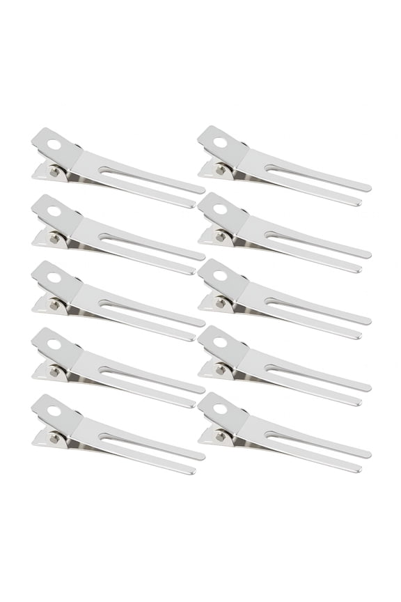 Double Prong Curl Clips,50Pcs 1.8"Metal Alligator Hair Clips,Rust Resistant Salon Styling Section Clips for Curling/Barber/Diy(Silver)