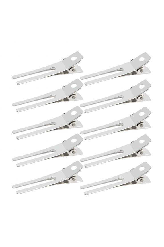 Double Prong Curl Clips,50Pcs 1.8"Metal Alligator Hair Clips,Rust Resistant Salon Styling Section Clips for Curling/Barber/Diy(Silver)