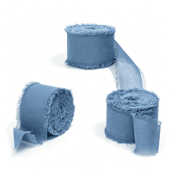 TUWAFE Dusty Blue Chiffon Ribbon-1-1/2 Inch X 30 Yard Handmade Fringe ...