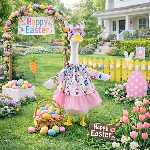 TUWAFE Easter Goose Outfit,Easter Goose Outfit Costume,Porch Goose Statue Dress Up Set,Holiday Garden Lawn Decoration,23 Inch Goose Clothing Hat,Outdoor Patio Festive Decor