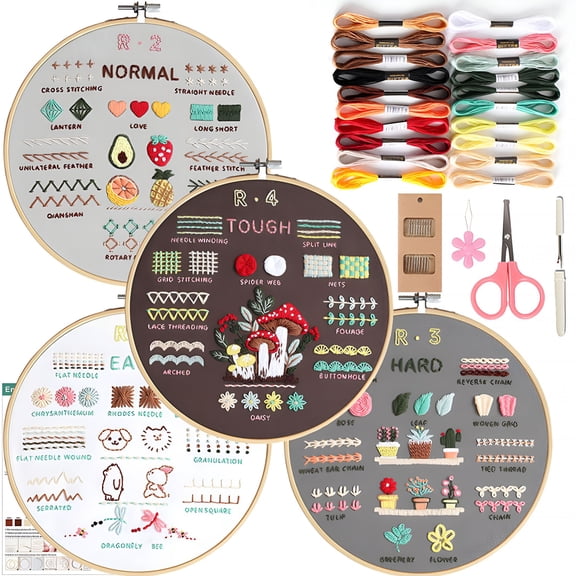 TUWAFE Embroidery Kit for Beginners,4 Stages to Learn 38 Stitches,with Step-by-Step Instructions and Clear Videos,Includes Multiple Accessories,Gift for Craft Lovers.