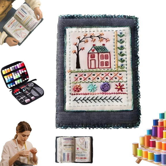 TUWAFE Embroidery Stitch Book Kit, All-In-One Embroidery Stitch Book and Sewing Kit, Comes with A Complete Toolkit and Instructional Tutorial, 106 Unique Patterns for Beginners Craft Lovers