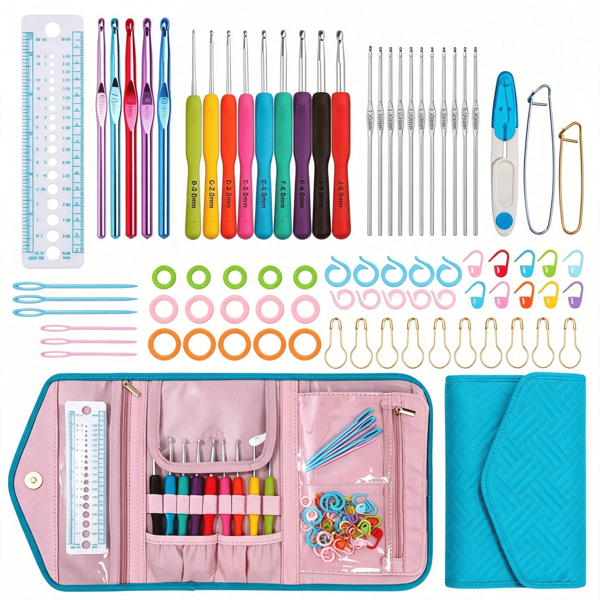 TUWAFE Ergonomic Crochet Hook Set with Case,82Pcs Crochet Starter Kit(0 ...