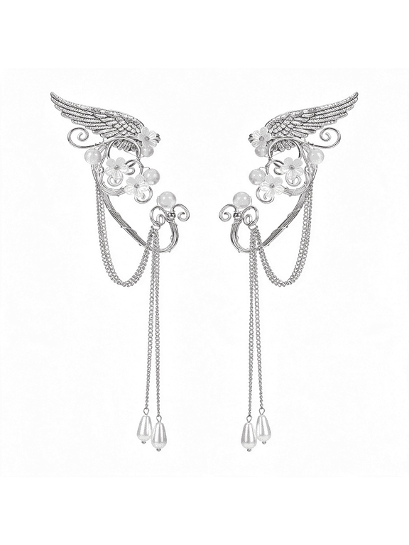 Fairy Elf Ear Cuffs,Butterfly Elf Ear Cuffs with Tassel,Elven Cosplay Costume Ear Wrap Earrings Non Piercing Renaissance for Women Adult Charming Fairy Ear Cuffs
