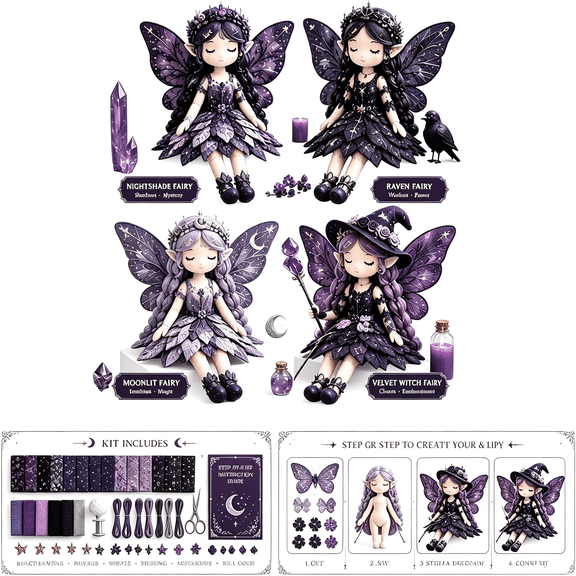 TUWAFE Fairy Patchwork Diy Collection, Fun Flower Fairies Patchwork Sewing Kit, Make 4Pcs Winged Elf Cloth Doll, Fabric Full Supplies Diy Craft Set for Beginner Crafters, Gift (Flower Fairies)