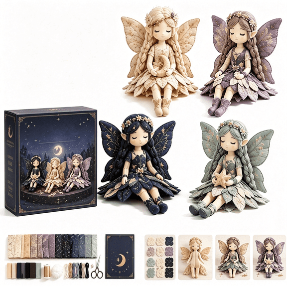 TUWAFE Fairy Patchwork Kit Diy Collection (Moonlight)|4 Pcs Fun Diy Fairies Patchwork Sewing Kit,Cute Winged Elf Cloth Doll for Craft Lovers&Home Decor
