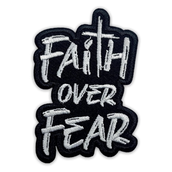 TUWAFE Faith over Fear Patch Cross Christian God Religious Faith Iron on Sew on Embroidery Fabric Applique Patches for Trucker Hat Clothes Backpack Diy Golf Accessories