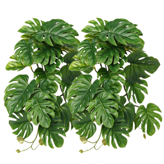 TUWAFE Fake Reptile Plants for Terrarium,Habitat Decor,Artificial Plant | Reptile Terrarium Decor,Fake Plants with Base for Bearded Dragon Gecko Tortoise Snake Tank Accessories-Monstera