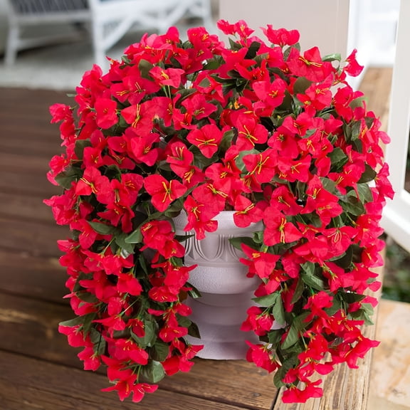 TUWAFE Faux Bougainvillea Artificial Flowers Plants for Outdoor Decoration,2 Pcs Red Fake Flowers Uv Resistant Real Silk Long Trailing Vines for Front Door Porch Planter Urn Patio